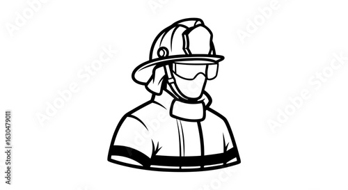 Bold line drawing of a firefighter ready for action showcasing strength and dedication with focus on safety and preparedness for emergency situations