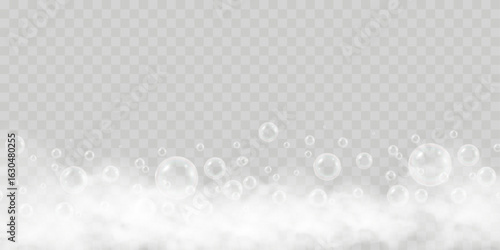 Air bubbles on a transparent background. Soap foam vector illustration.