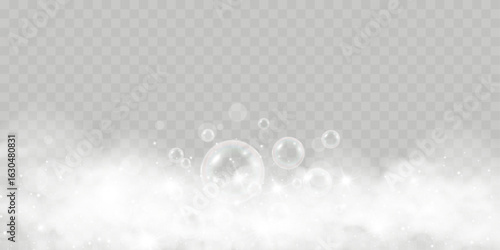 Air bubbles on a transparent background. Soap foam vector illustration.