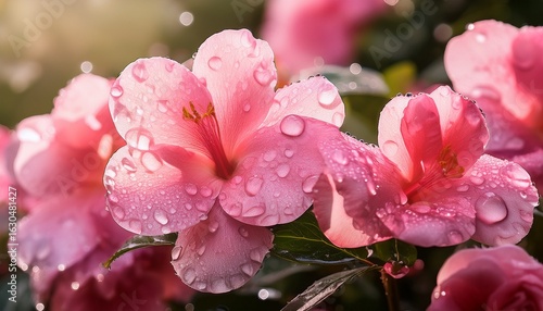 pink flowers with water drops