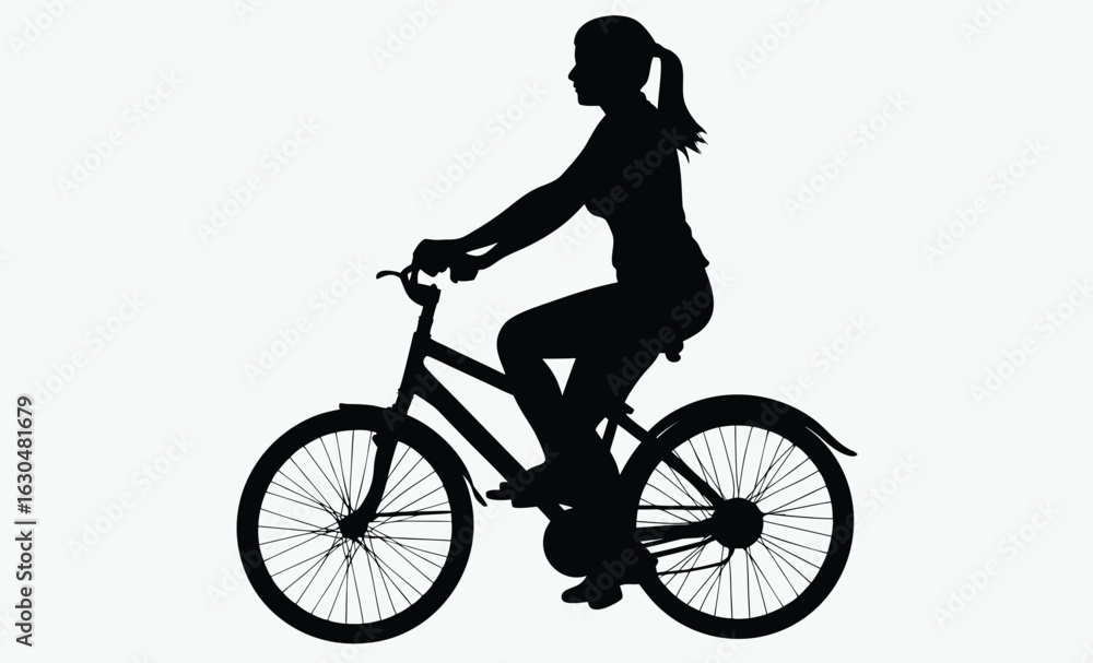 Obraz premium woman riding bicycle silhouette, Girl on bicycle, casual ride, silhouette of a girl with bicycle 