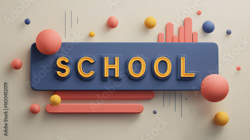 Colorful 3D Text Design of School with Geometric Elements