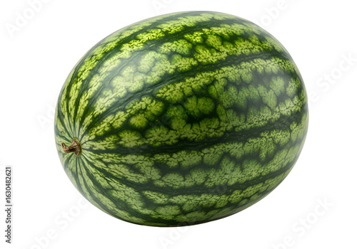 Whole Ripe Watermelon with Green Striped Skin.