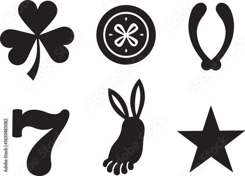 Lucky charms collection: clover, seven, star, bunny, wishbone