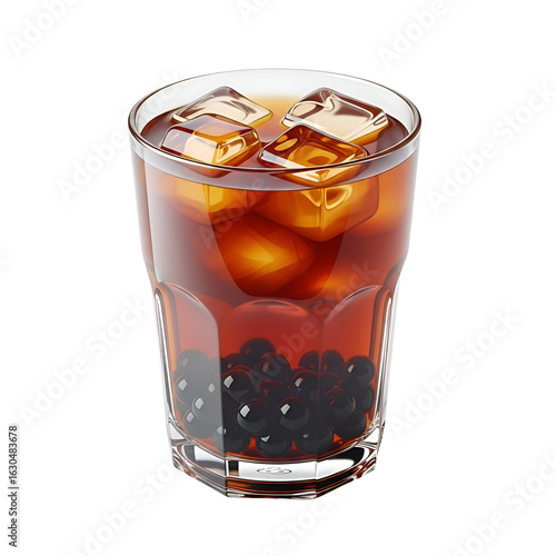 Refreshing Glass of Boba Tea with Ice Cubes.