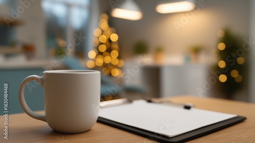 Modern dental office with festive holiday decor and clipboard for seasonal ambiance