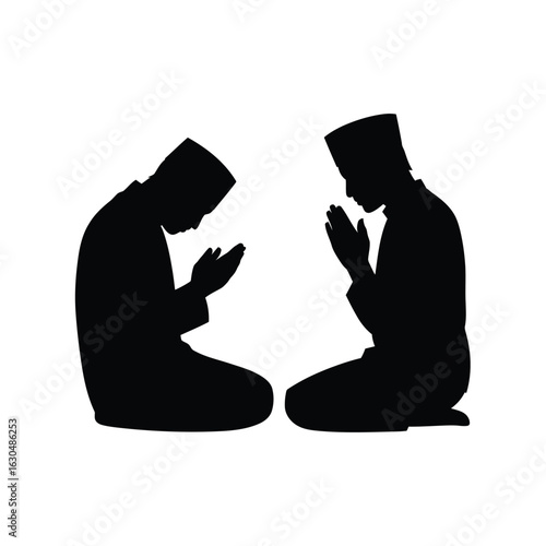Two men praying black white