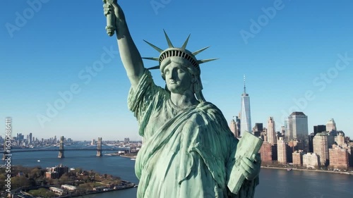 AI-generated video clip of the Statue of Liberty with a slightly worried look on her face, zooming away to show her in context of the New York skyline