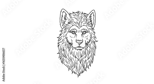 Detailed line art drawing of a wolf head design for coloring pages and tattoo ideas vector illustration