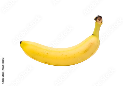 Single Ripe Yellow Banana on White Background.