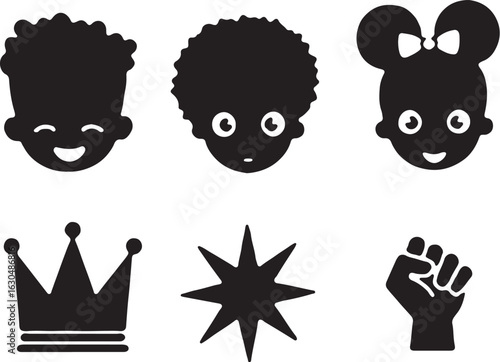 Diverse kids icons celebrate identity, royalty, and empowerment.