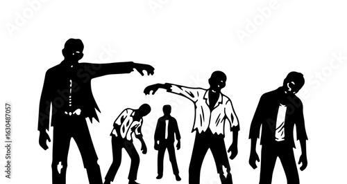 Zombie horde silhouette vector art for halloween themed designs and scary illustrations and horror posters