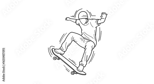 Skateboarder doing a trick outline vector illustration for skateboarding and extreme sports design needs