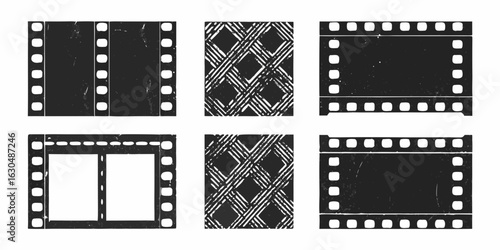 Collection of vintage film strips and grunge patterns