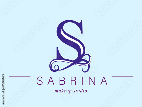 Logo, capital letter S. Monogram of Botanical Minimalistic, Initial. with Organic Plant Elements. Vector design. beauty salon. for tattoo studio