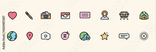 Collection of essential interface icons providing a versatile set of graphical elements for web and mobile application design enhancing user experience with a clean design