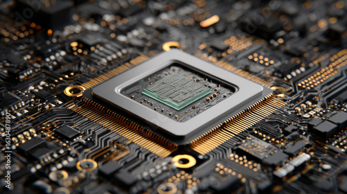 Quantum computer, large data processing, database concept. CPU isometric banner. Central Computer Processors CPU concept.Digital chip