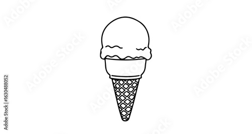 Ice cream cone drawing line art illustration vector graphic summer treat dessert sweet food simple design isolated object