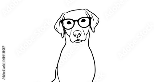 Dog wearing glasses line art vector illustration for pet lovers and animal clip art for design projects