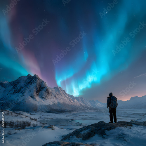 Stunning Aurora Borealis Over Snowy Landscape at Dusk