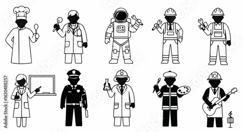 Diverse career professions and occupation vector illustration of people in different job roles and work