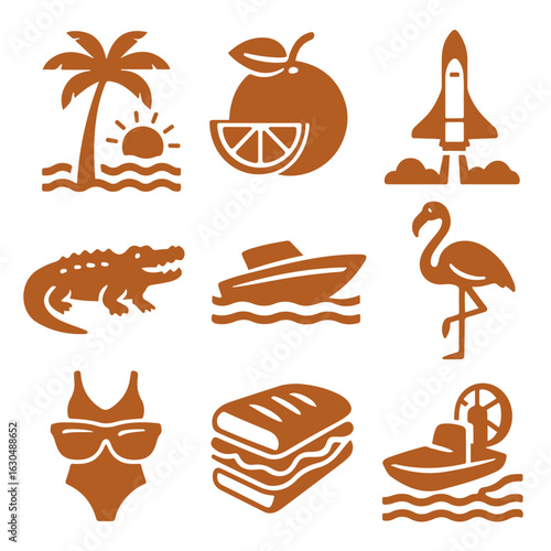 vector isolated orange color florida traditionals cultural symbols