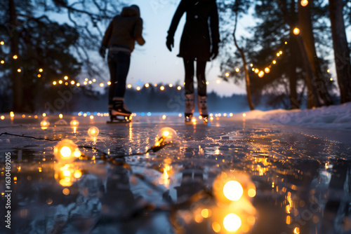 Winter Adventure Scene with Friends Model-Release Style Hiking Through a Snowy Forest Landscape