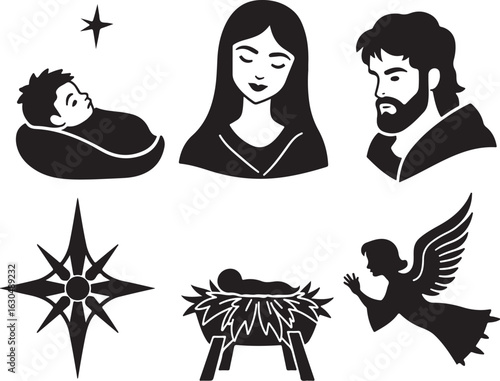 Nativity scene icons for holiday celebration and worship