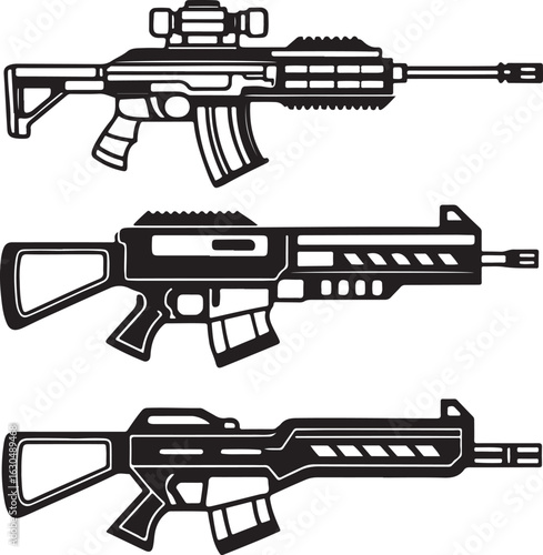 Assault Rifle Weapon Vector Illustration Set