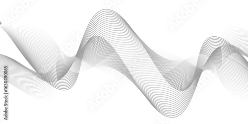 Abstract vector background with black wavy lines, Abstract wavy technology curve lines on transparent background isolated. 