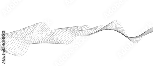Abstract vector background with black wavy lines, Abstract wavy technology curve lines on transparent background isolated. 