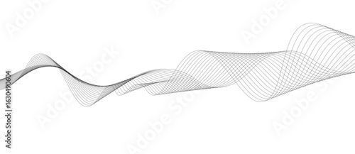 Abstract vector background with black wavy lines, Abstract wavy technology curve lines on transparent background isolated. 