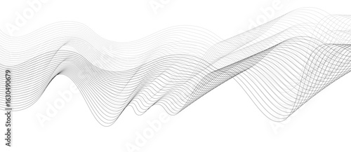 Abstract vector background with black wavy lines, Abstract wavy technology curve lines on transparent background isolated. 