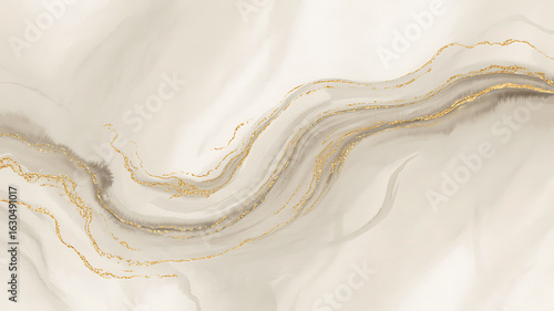 Elegant abstract swirls of cream and gold flowing across a textured background watercolor background