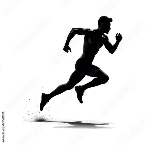 Silhouette of man running fast sprinting exercise fitness athlete workout marathon training cardio exercise 100m on transparent background