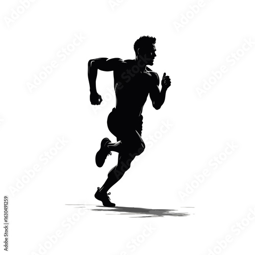 Silhouette of muscular man running fast for fitness and marathon training and cardio exercise workout on transparent background