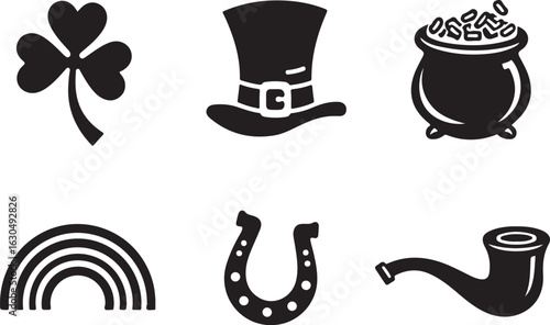 Lucky St Patrick's Day icons shamrock pot gold rainbow horseshoe