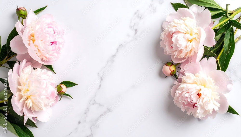 Fototapeta premium Delicate pink peonies on marble