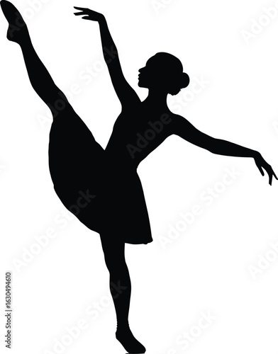 Elegant ballerina silhouette performing a classical ballet dance in an arabesque pose