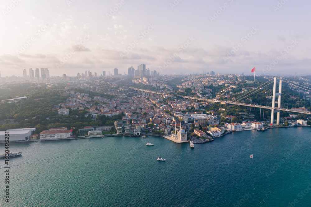 Fototapeta premium Istanbul, Turkey. Grand Mecidiye Mosque, Istanbul Canal, Bosphoros canal.