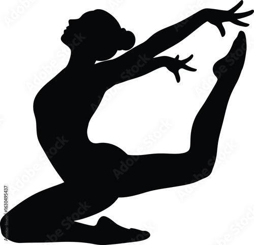 Graceful gymnast silhouette in an elegant, flexible dance pose on a white background