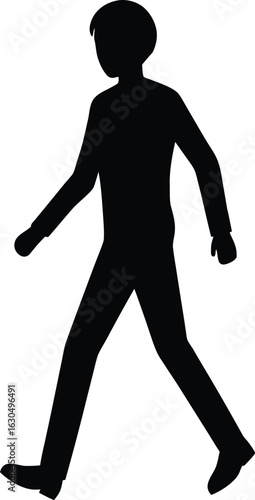 Single person walking silhouette front facing isolated on transparent background