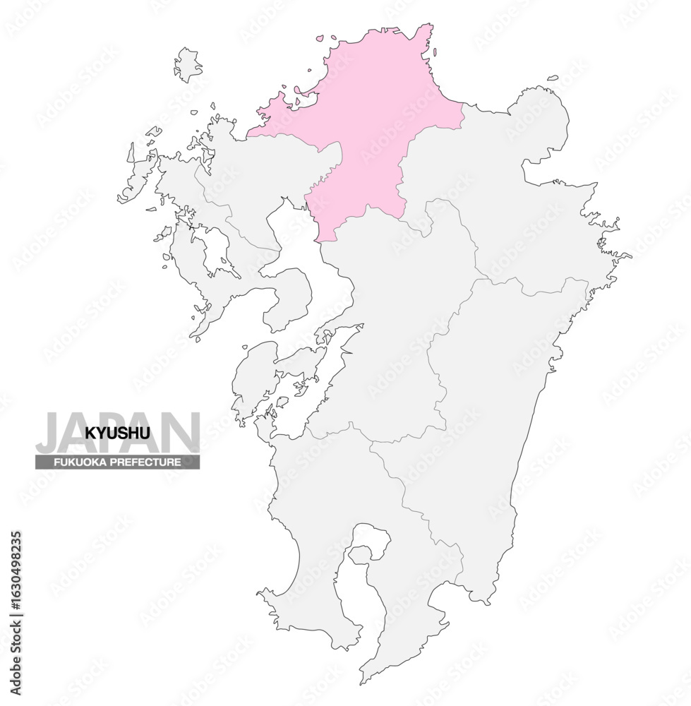 Obraz premium 日本地図 九州 福岡県 県境有り 03