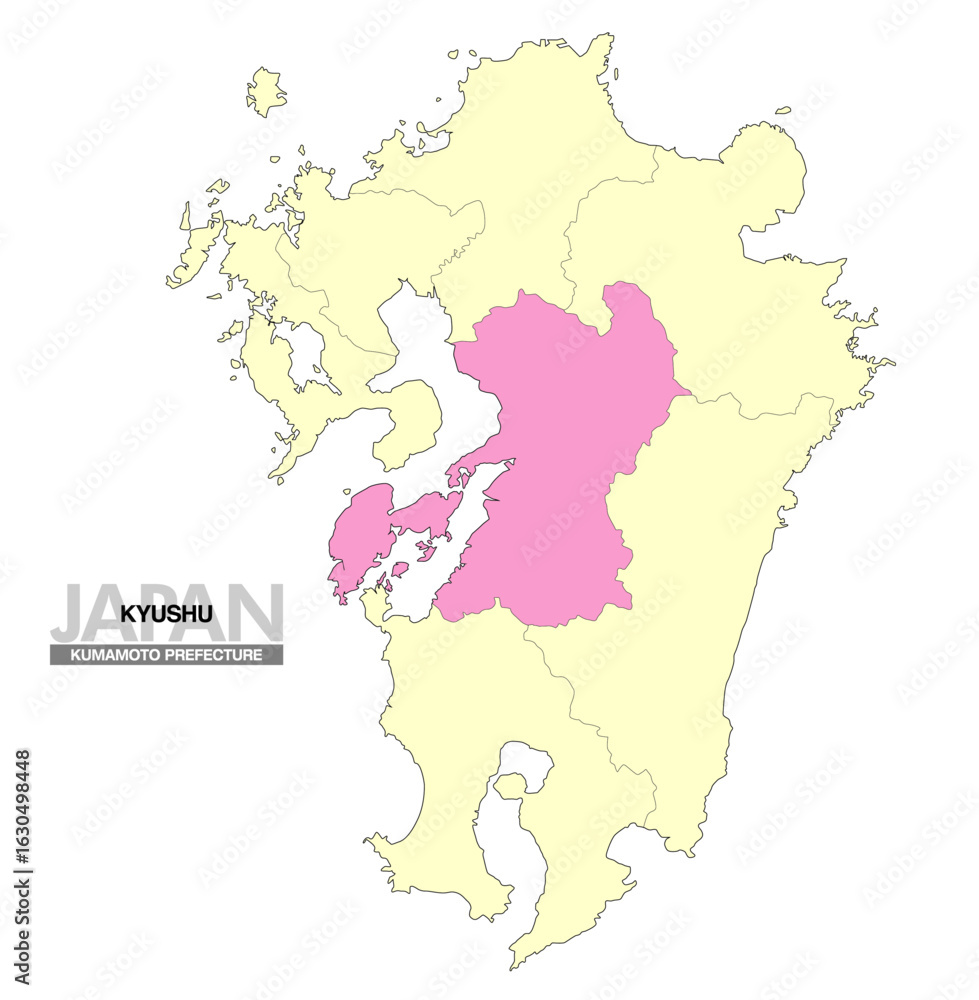 Obraz premium 日本地図 九州 熊本県 県境有り 02