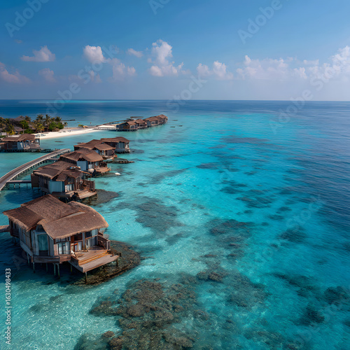 Serene Overwater Bungalows Surrounded by Crystal Clear Blue Water