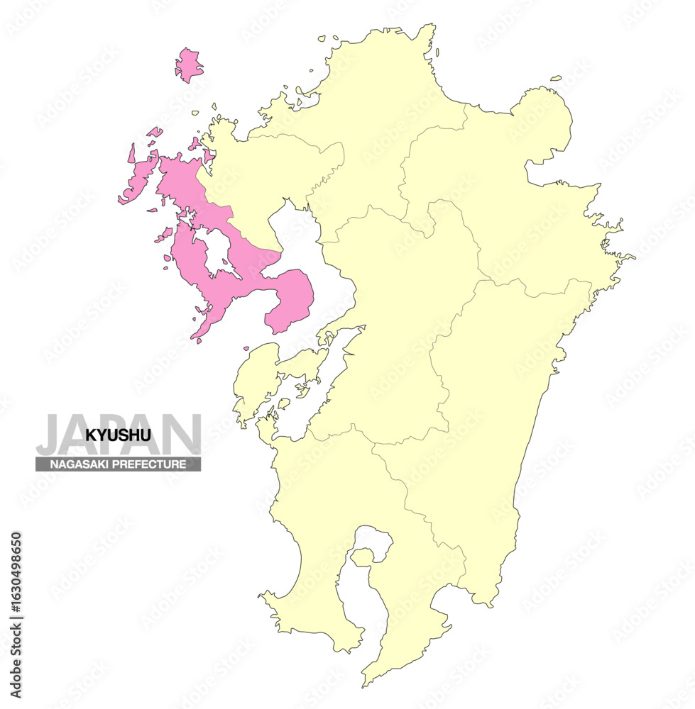Fototapeta premium 日本地図 九州 長崎県 県境有り 02