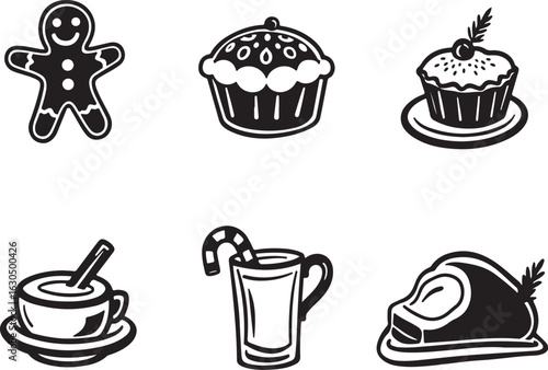 Charming holiday treats and drinks icons for festive designs