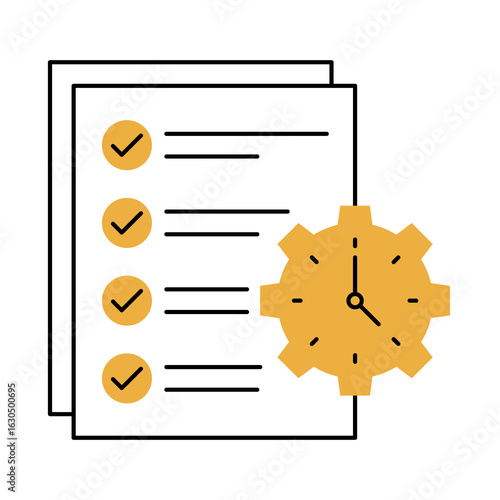 Time Management Line Icon with Clock and Checklist.