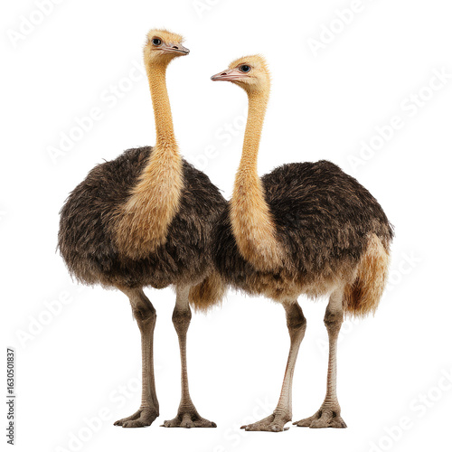 Two ostrich chicks facing each other