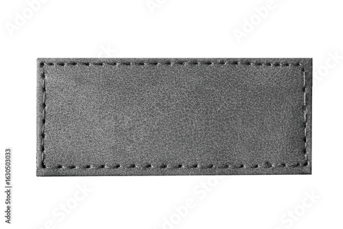 Wallpaper Mural Black leather label closeup. Rectangular stitched patch isolated on white background. Blank tag for branding or design. Smooth texture of genuine leather. Fashion accessory or garment element. Torontodigital.ca